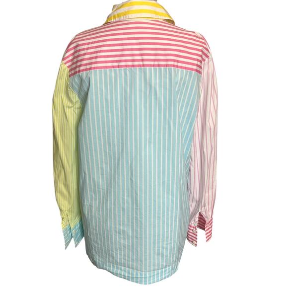 STAUD Martha Shirt Medium Colorblock Multicolor Striped Button Up Blouse M - Picture 4 of 7